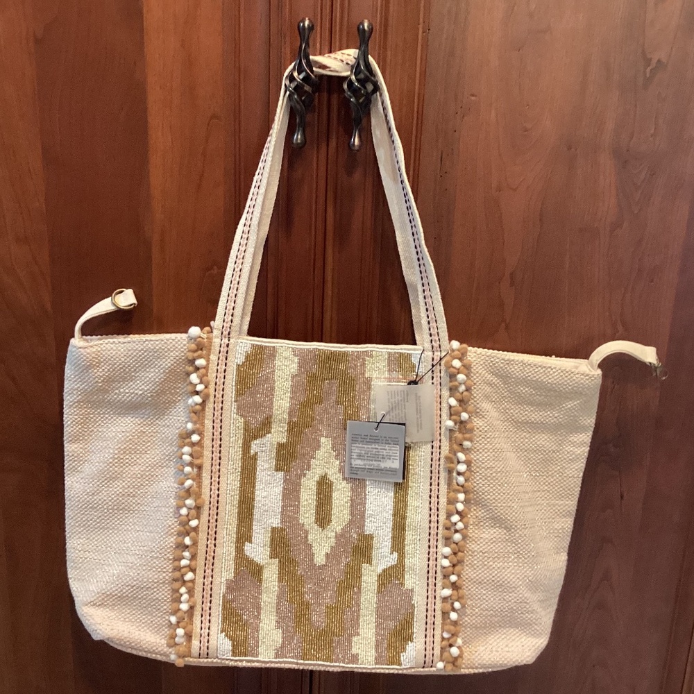 America & Beyond Wild Nights Snake Skin Hand Beaded Large Tote/Beach/Travel Fab - Picture 10 of 13